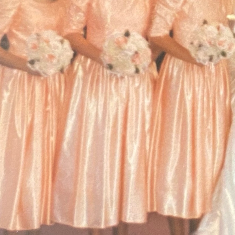 Peach vintage puff sleeve tea length dress